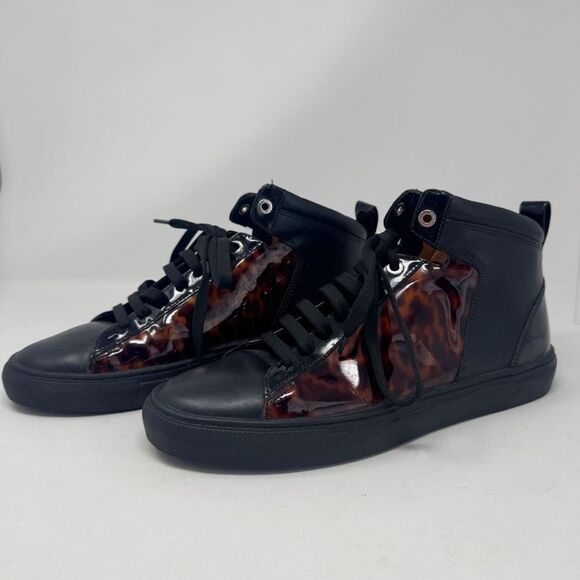 BALLY | Turtle Brown Calf Patent Black High Top Designer Sneakers Men’s Size 8 - Picture 4 of 11